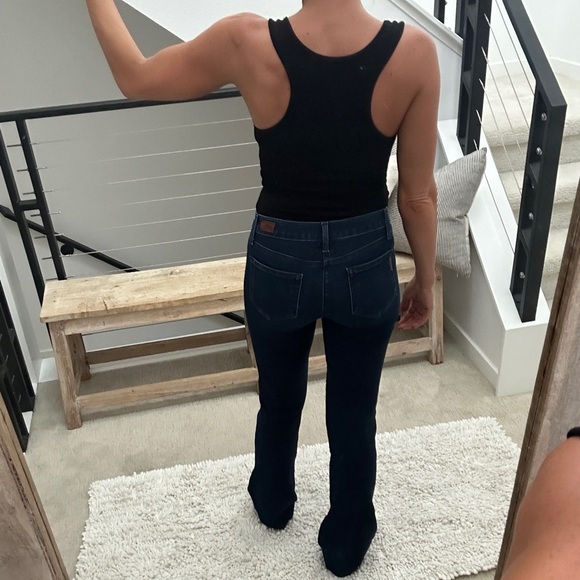 Paige jeans dark blue denim Manhattan boot flare fall business casual chic 27 - Picture 7 of 14